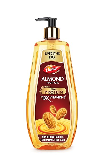 Dabur Almond Hair Oil - 650 ml | Provides Damage Protection | Non Sticky Formula | For Hair Fall control & Shiny Hair | Light Hair Oil with Almonds, Keratin Protein, Soya Protein & 10X Vitamin E (Pack of 1)