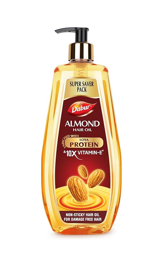 Dabur Almond Hair Oil - 650 ml | Provides Damage Protection | Non Sticky Formula | For Hair Fall control & Shiny Hair | Light Hair Oil with Almonds, Keratin Protein, Soya Protein & 10X Vitamin E (Pack of 1)