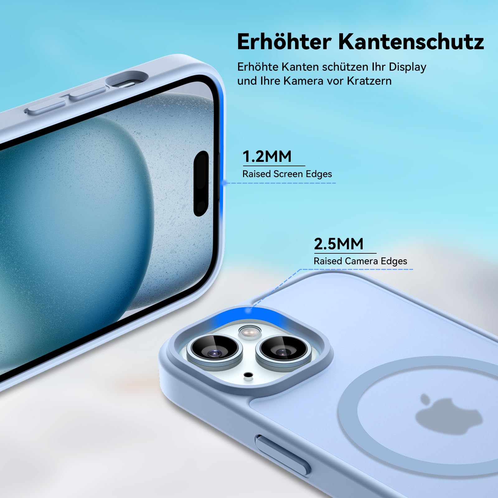 Opkiegrn Cover Magnetica iPhone 13/14 / 15 / 16e, Compatibile con MagSafe, Protezione Antiurto di Livello Militare, Custodia Traslucida Acrilico Posteriore Protettiva Sottile Case, Azzurro