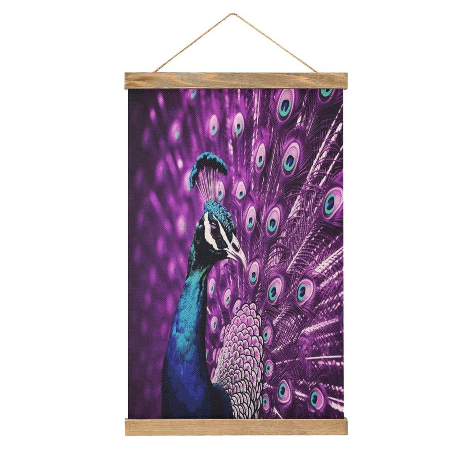 FekiLoot Purple Peacock Wall Art Poster Hanger Frame Linen Wall Art Decor Vintage Hanging Poster Hanging Wall Decor Rustic Retro Wall Art Print for Living Room Decor 20.4 X 13.1Inches