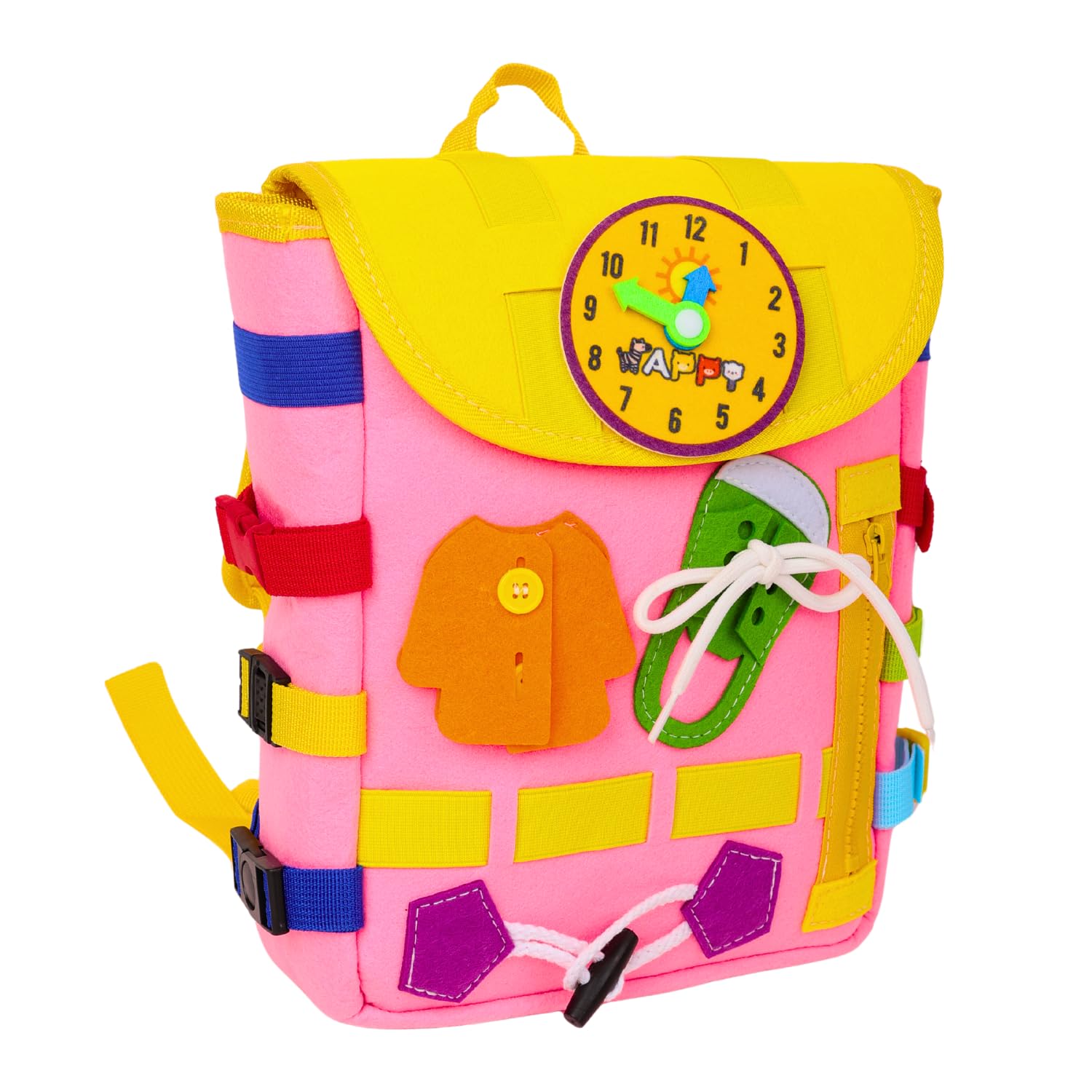 Busy Board Toddlers Travel Backpack - Learning Activities for Kids to Develop Fine Motor Skills and Basic Life Skills - Montessori Sensory Toys