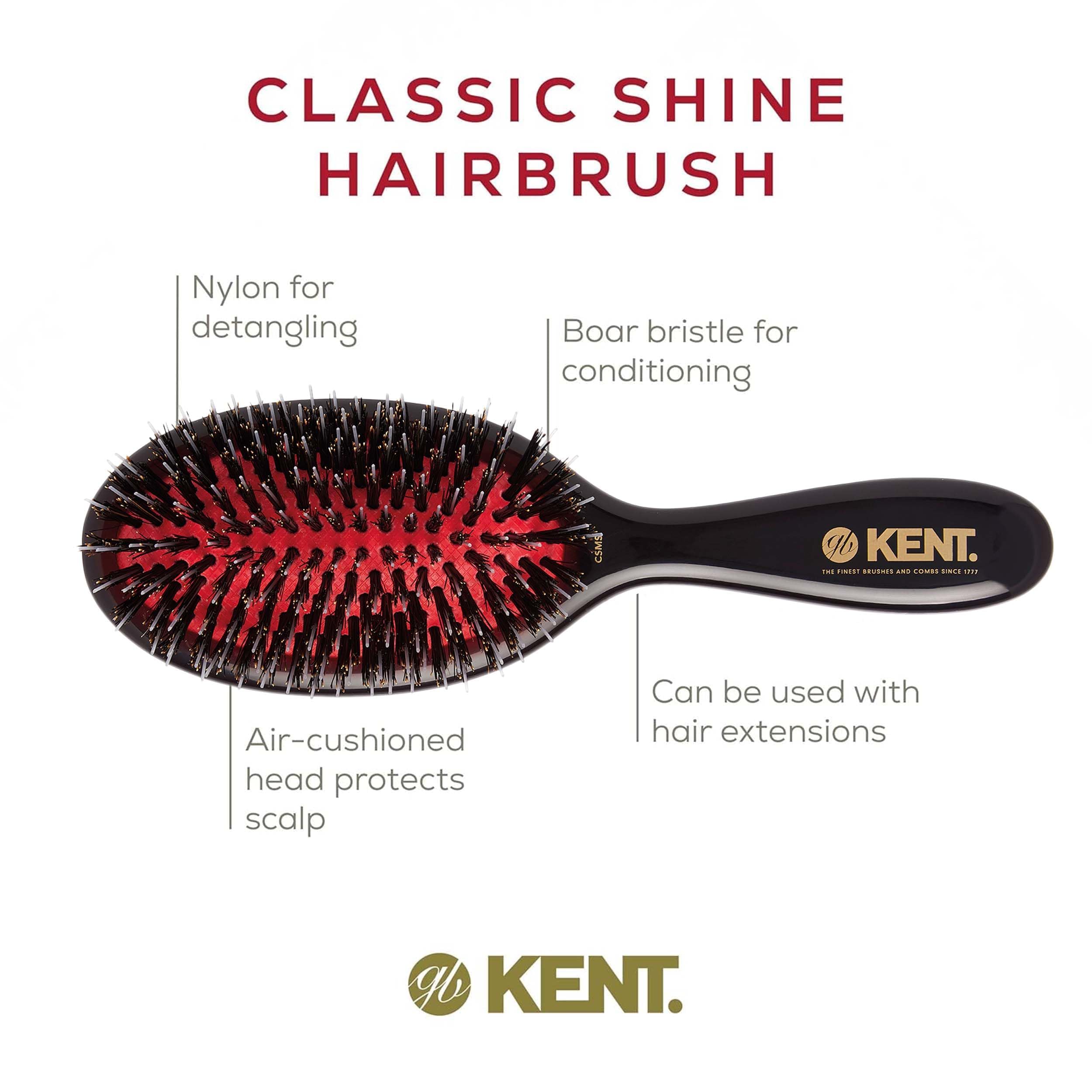 Kent Classic Shine Oval Cushion Hair Brush with Boar Bristles and Nylon Quills