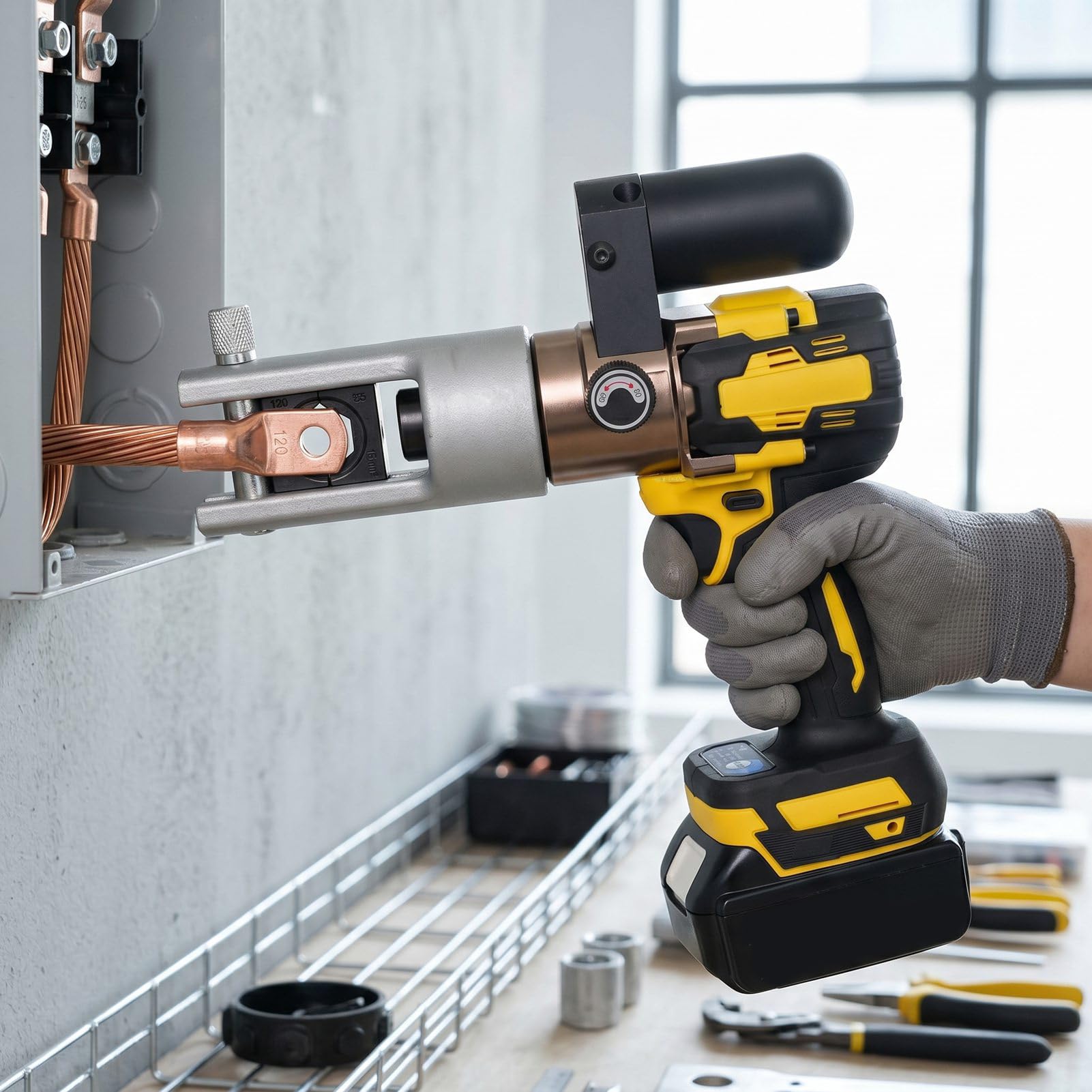 Generic Zasilana Akumulatorowo Hydrauliczna Zaciskarka do końcówek. Szybkie Zaciskanie w 2–4 Sekundy Podczas Napraw i Instalacji w Terenie