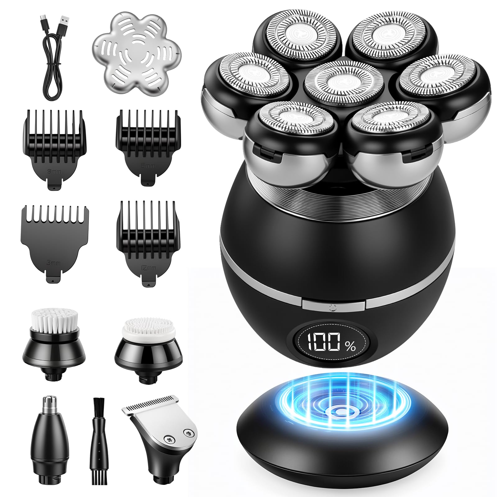 BEE&FLOWER The Ultimate Shaver - Rasoio per uomini e donne, indolore, Wet & Dry, impermeabile, per rimuovere i peli di testa calva, gambe, viso, ricaricabile, con display a LED (nero)