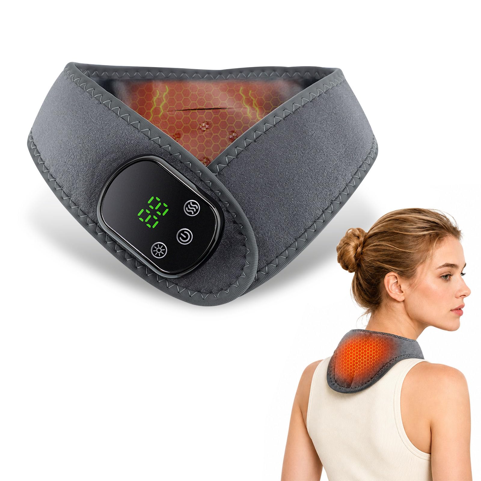 Coussin Chauffant Cervicales Portable Sans Fil,Collier Cervical Chauffant