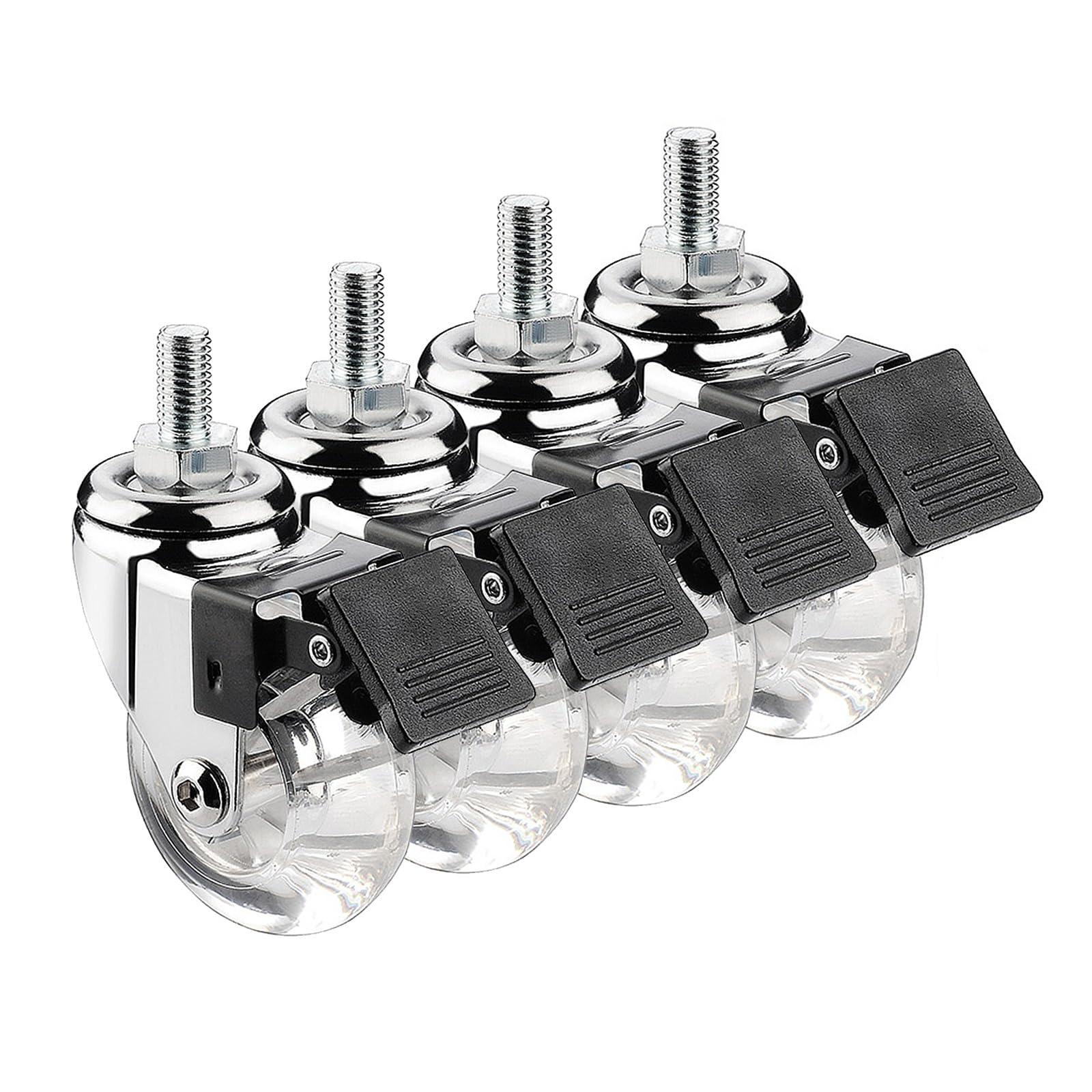 GBRJUYF 4 Pack 50mm Transparent Rubber Caster Wheels with M8X15mm & M10X15mm Stem, Threaded Swivel Furniture Casters, Trolley Wheels with Brakes for Easy Mobility