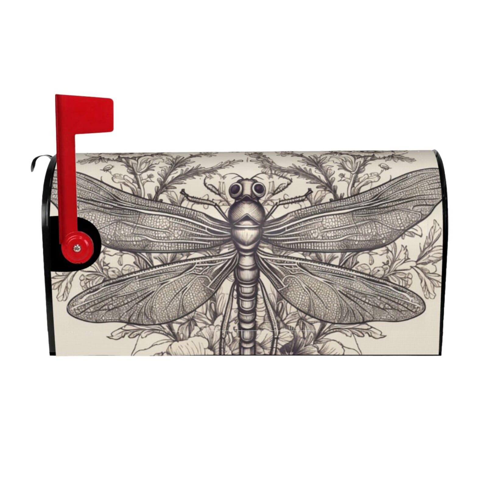 Hand Drawn Floral Dragonfly Mailbox Covers Magnetic Wraps Post Letter Box Cover Garden Home Decor 25.5x21 in