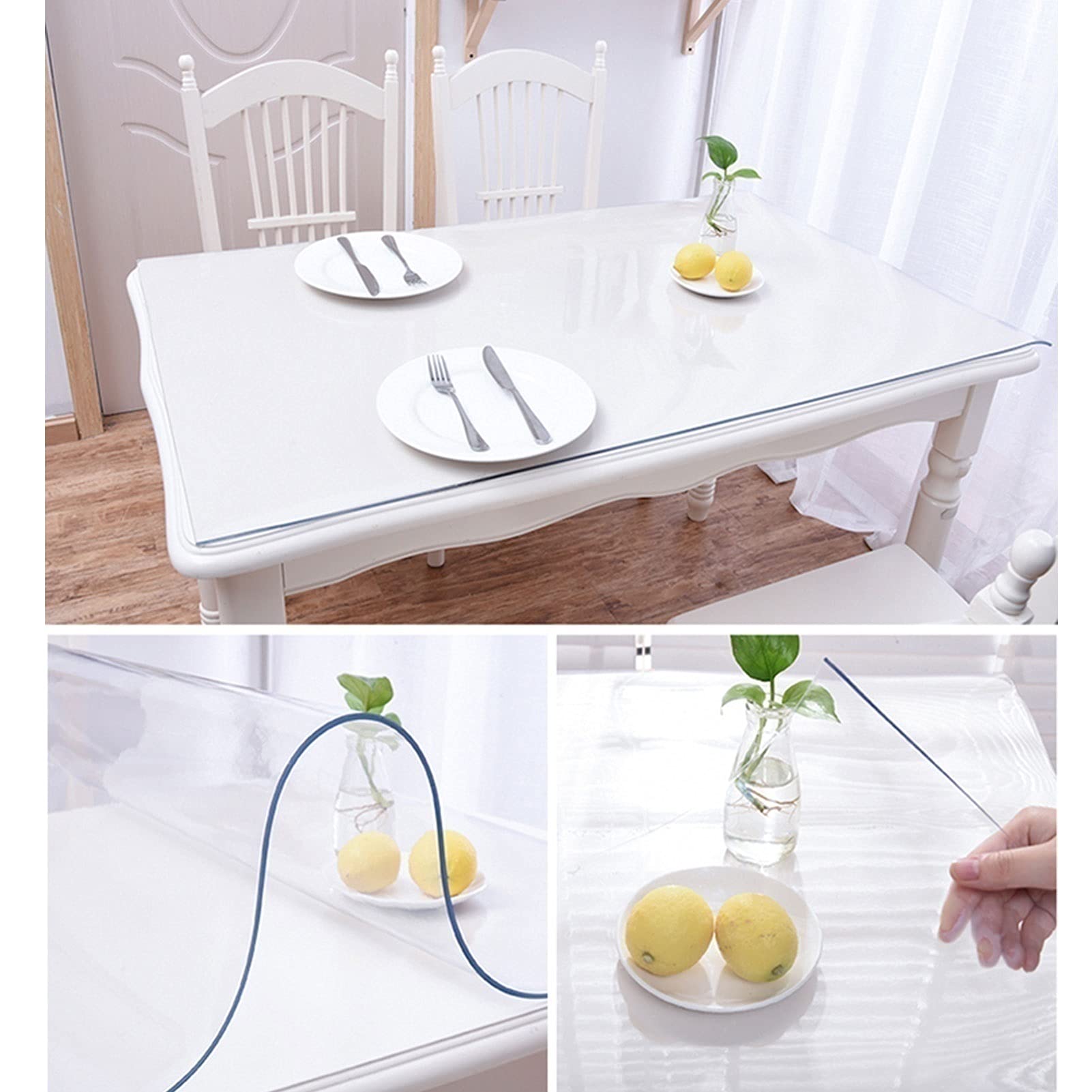 Protezione da tavolo trasparente Tovaglia in plastica Copri scrivania, Cuscinetti protettivi antiscivolo Copri tavolo rettangolare in vinile, Tappetino da scrivania in PVC da 2 mm, Anti-scottat