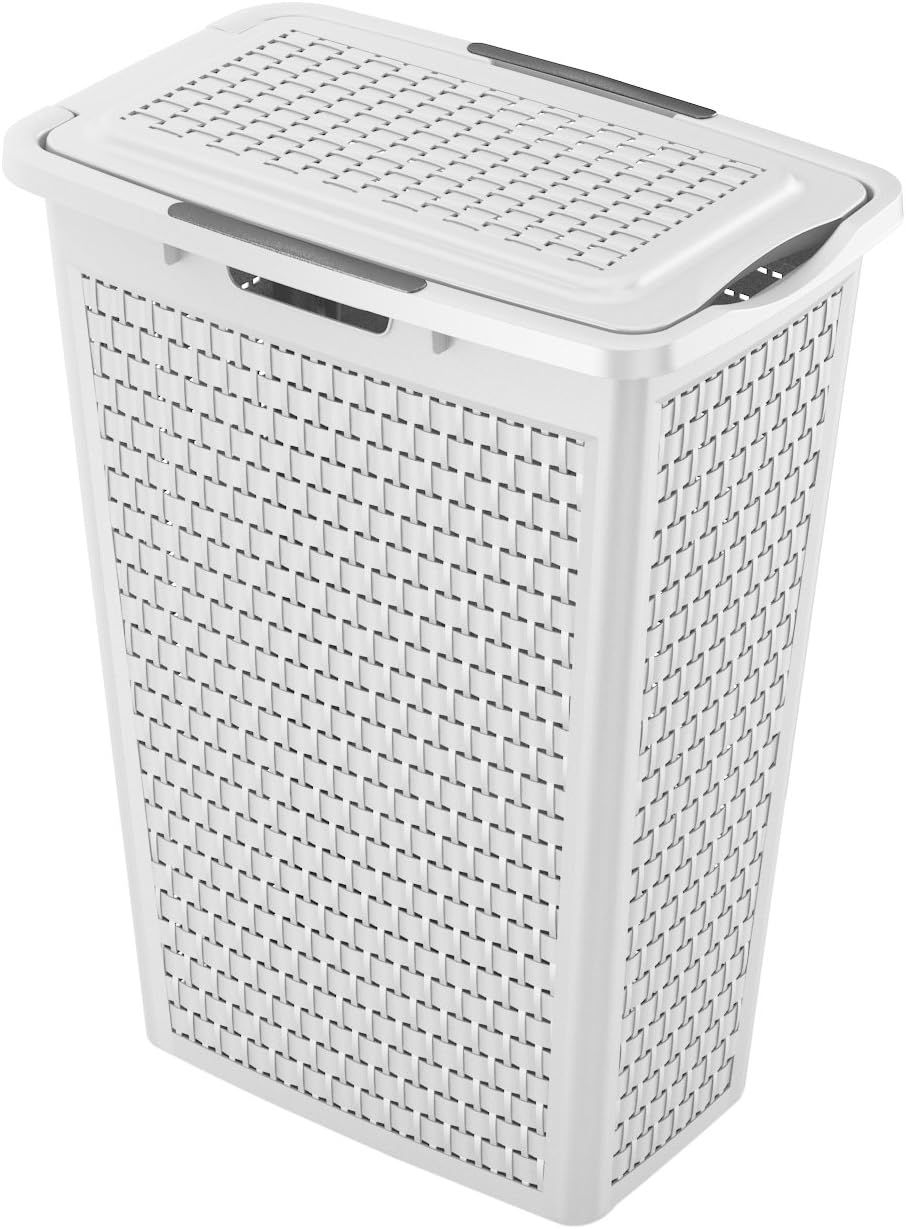 Rotho Country Storage Laundry Box Slim 40 Litre, White, One Size