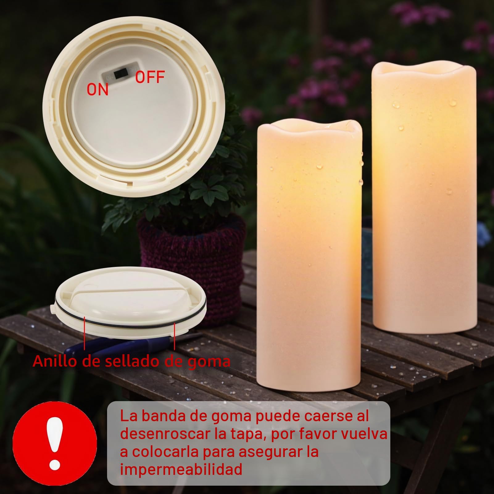 Eldnacele Velas LED impermeables, energías solares, velas grandes parpadeantes para farol, jardín, camping, patio, decoración (4 x 10 pulgadas, juego de 2)