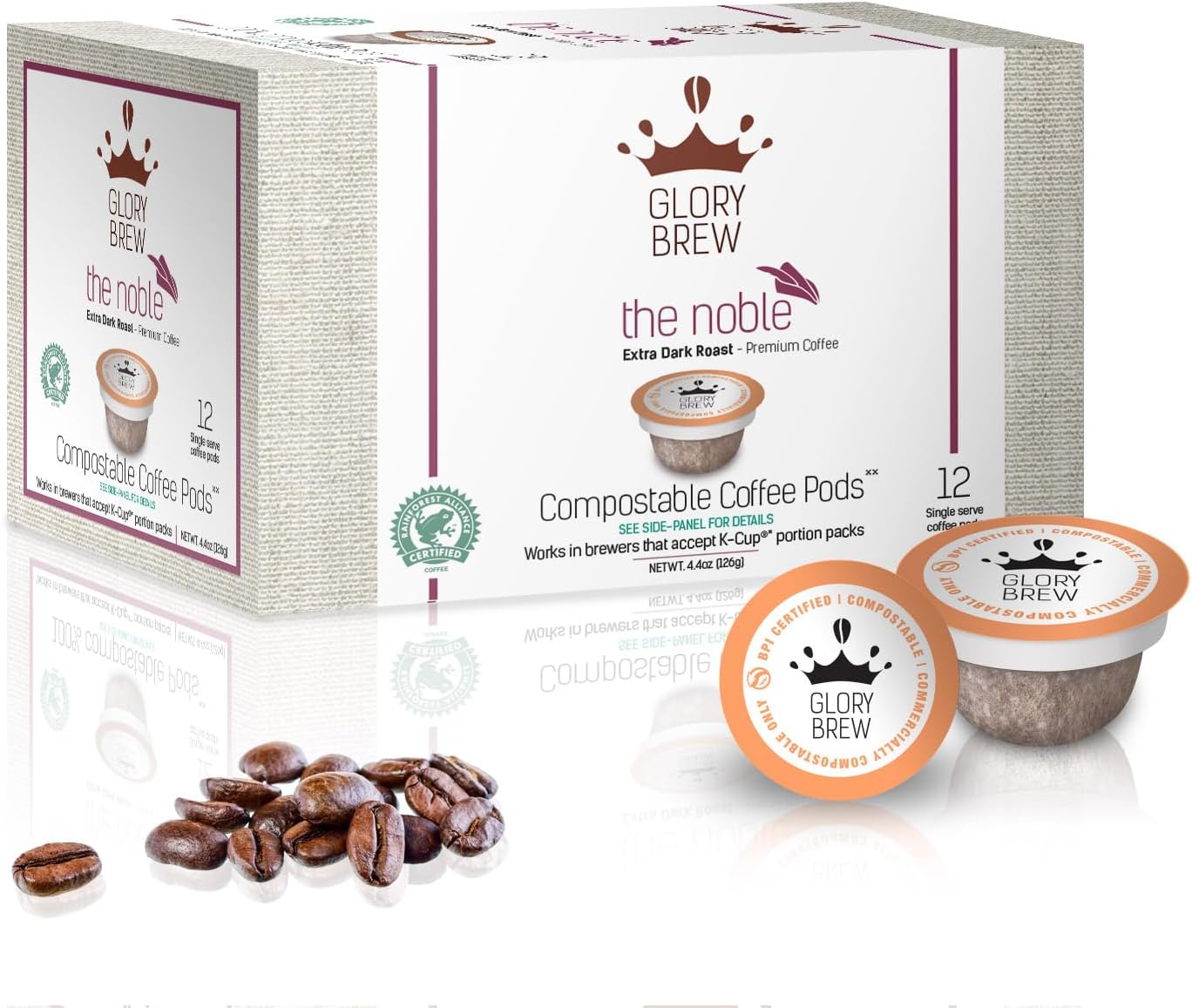 GLORYBREW - The Noble 12ct Extra Dark Roast Premium Compostable Coffee Pods for Keurig - Rainforest Alliance Certified Better Than Recyclable