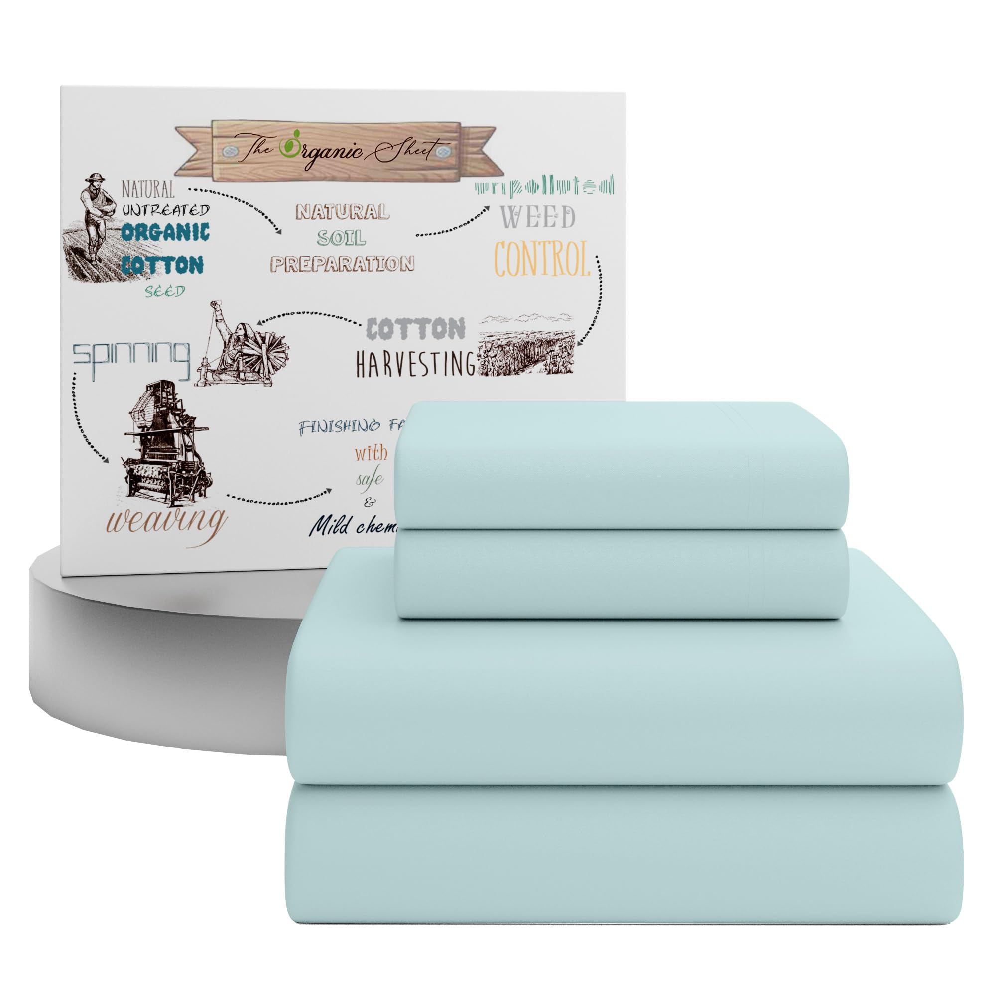 SUPREME ELEGANCE 100% Organic Cotton Queen Sheet Set, Soft Percale Weave, 18" Deep Pocket Cooling Cotton Sheets, Crisp & Breathable, Organic Cotton