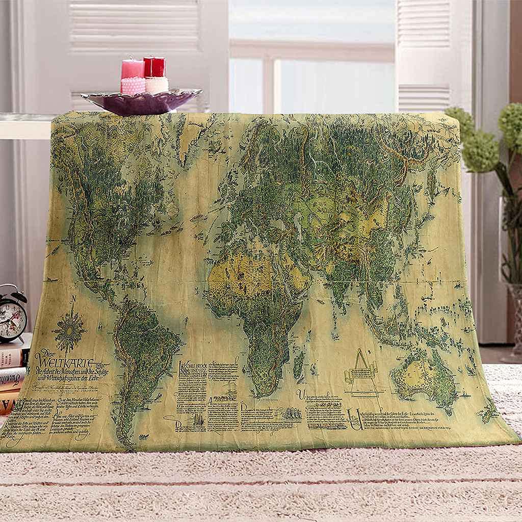 Couverture flanelle 150x200cm motif cartes anciennes pour canapé et lit