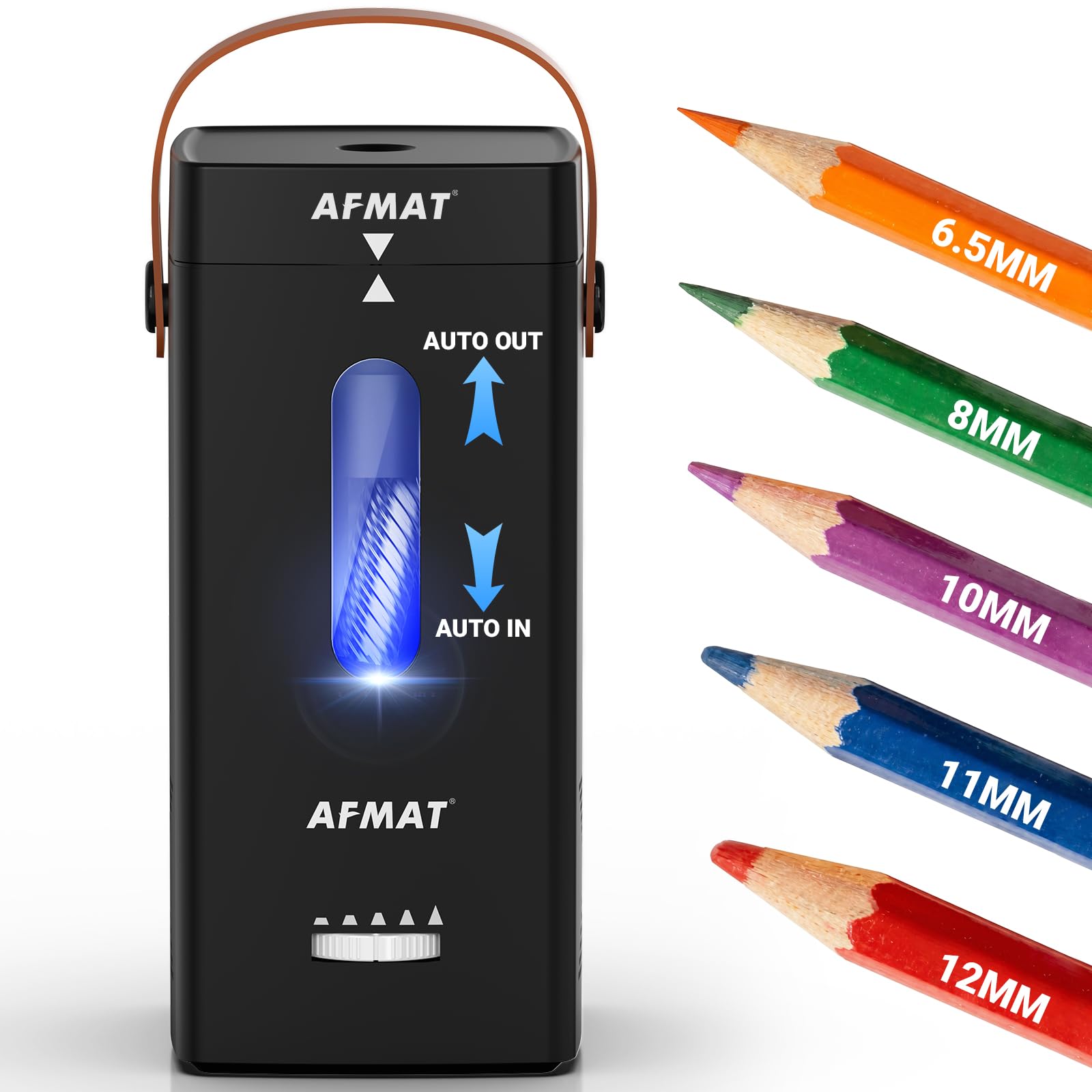 AFMAT Elektrischer Bleistiftspitzer, vollautomatischer Bleistiftspitzer, automatisches Ein- und Ausschalten, wiederaufladbarer freihändiger Spitzer für Jumbo- und Buntstifte (6,5–12 mm), tragbar für