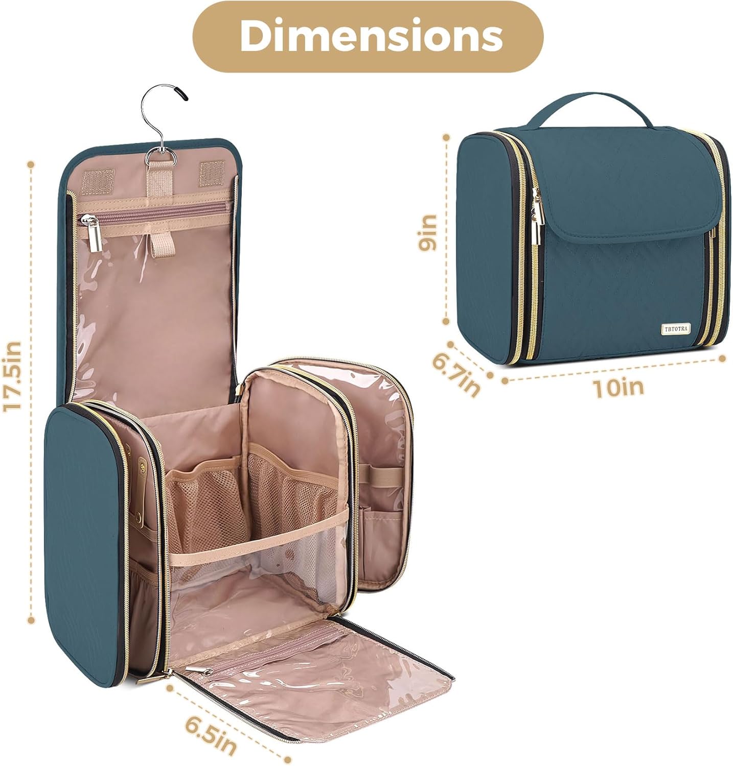 Hanging Toiletry Bag & Makeup Bag for Women with Jewelry Organizer - TSA Approved Large Capacity Travel Cosmetic Organizer, Waterproof Shower Essentials Case with Transparent Pockets - Image 7