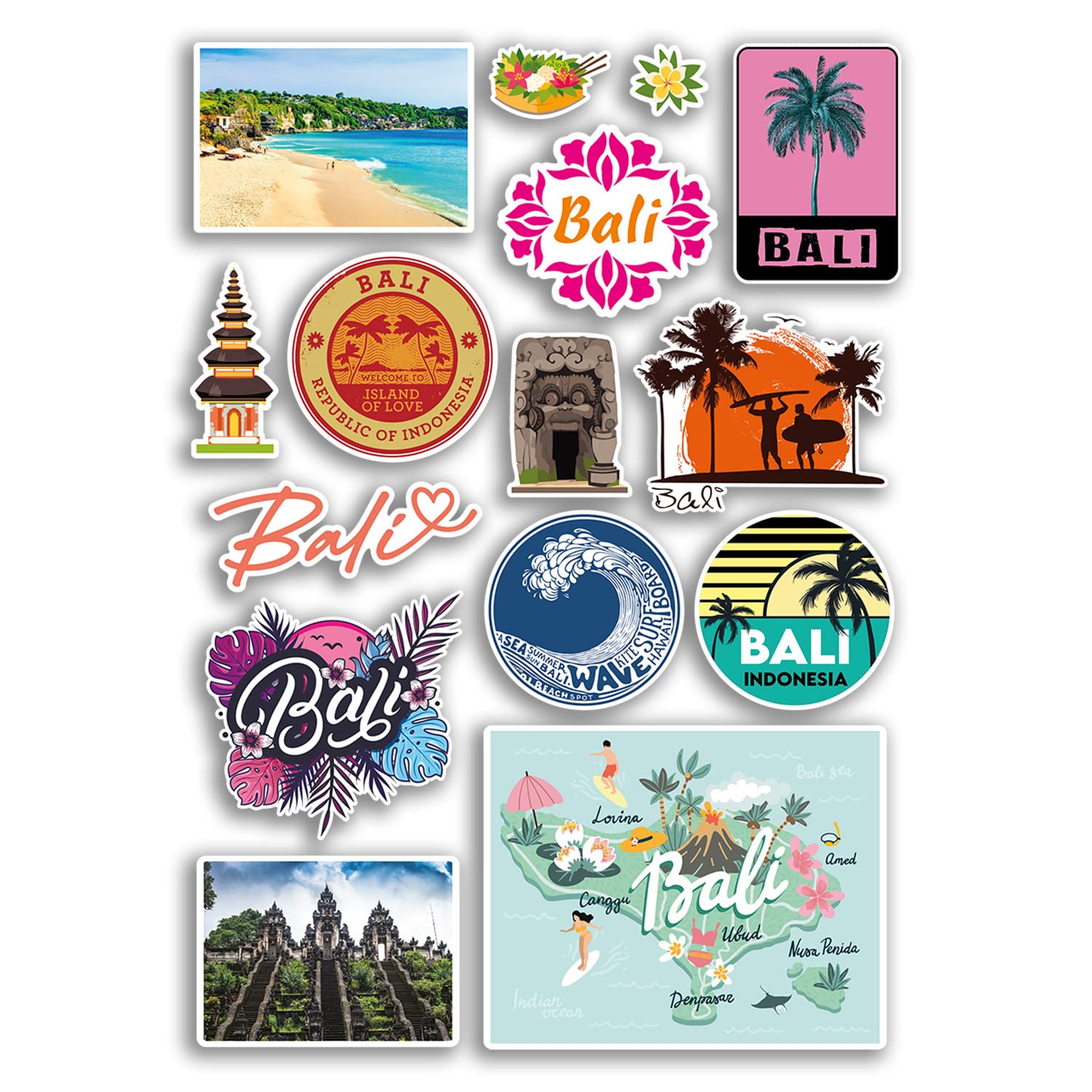A4 Sticker Sheet Bali Vinyl Stickers - Indonesia Landmarks City Beach Flag Map Holiday Suitcase Luggage Scrapbook Culture Travel #78871