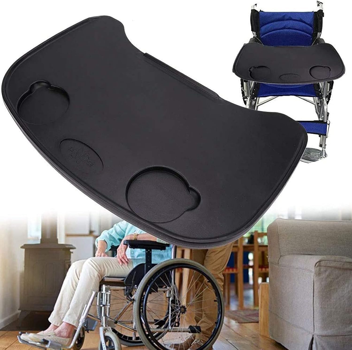 Tavolino per Sedia A Rotelle, Vassoio per Sedia A Rotelle Staccabile Tavolo da Pranzo con Portabicchieri Laptop Tavolino sul Comodino Accessori per Sedie A Rotelle per Anziani