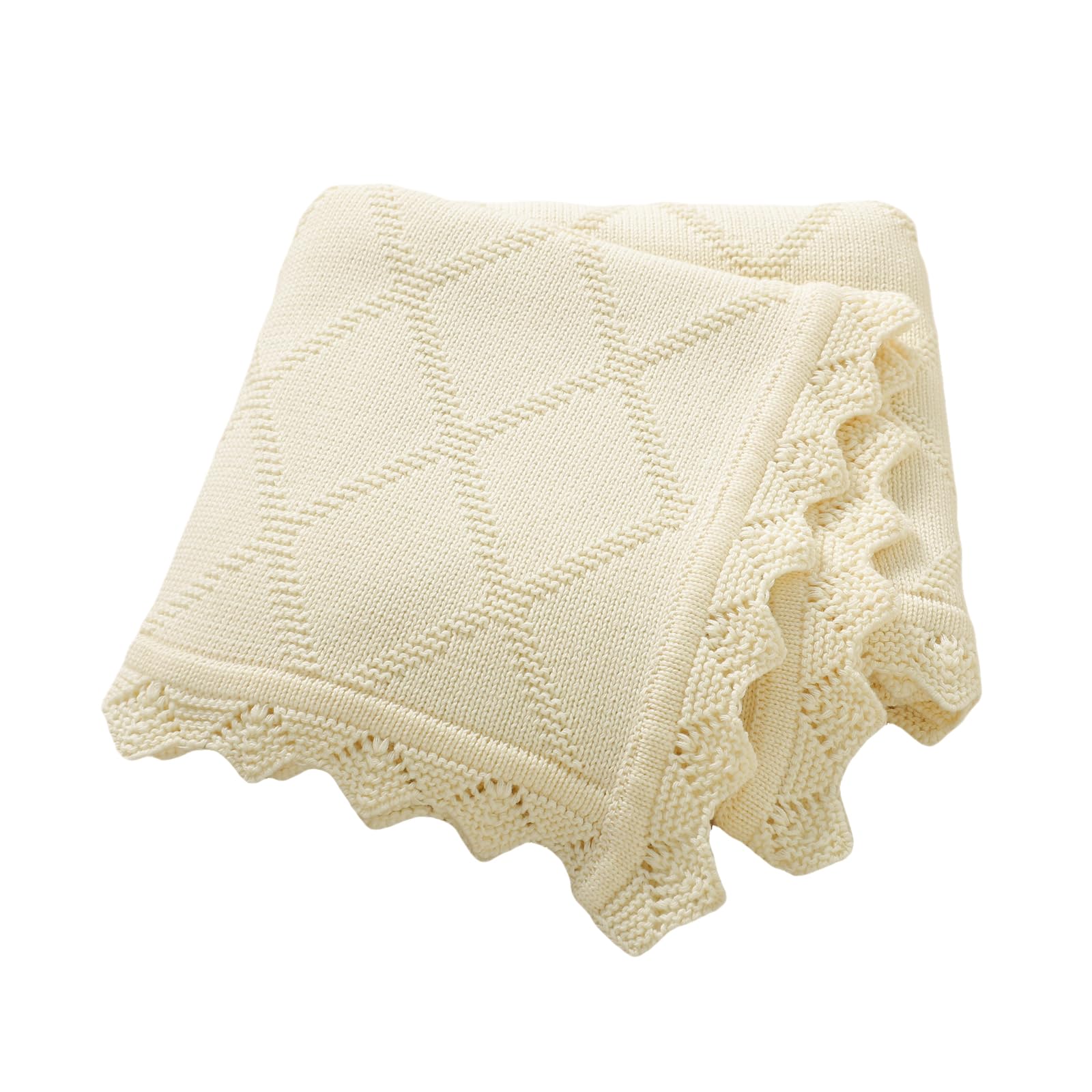 mimixiong Baby Blanket 100% Cotton Knitted Soft Knit Crochet Blankets for Newborn Boy Girls Toddler 100x80cm (Cream)