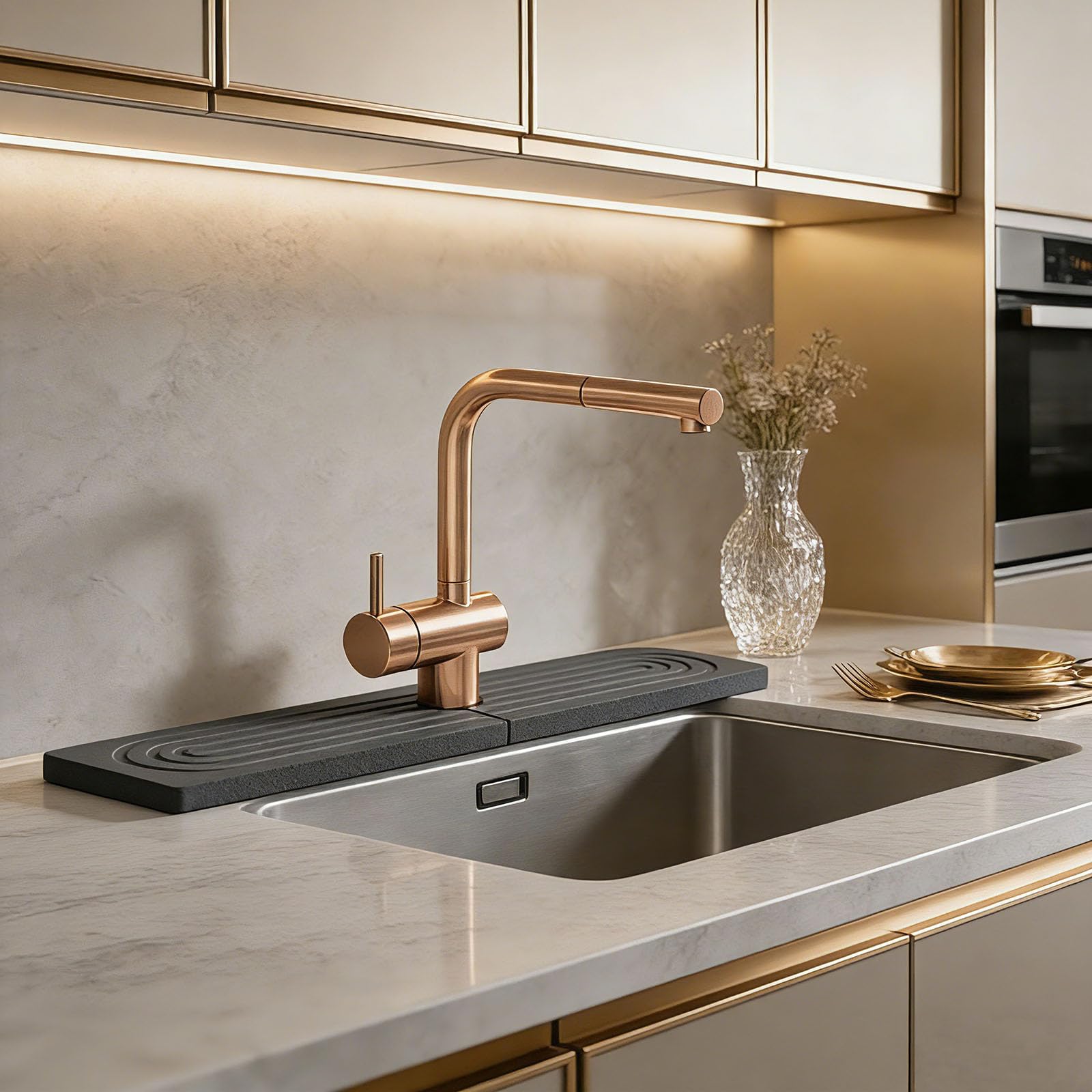 Tappetino per Lavello Cucina, Paraspruzzi Lavello Cucina per Lavello in Pietra Diatomite, Tappetino per Rubinetto-Dimensioni Grandi 60 x 10 cm, per Piani di Lavoro del Bagno (Grigio Scuro)