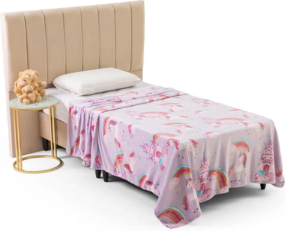 Cobertor Manta Solteiro Infantil Flanel Microfibra Toque Extra Macio Secagem Rapida (Unicornio Magico Rosa)
