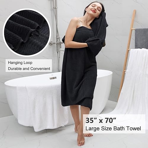 Miniatura 4 de Juego de 4 toallas de baño grandes de 35 x 70 pulgadas, color negro, extra grandes, toallas jumbo de 600 GSM, suaves, altamente absorbentes, de