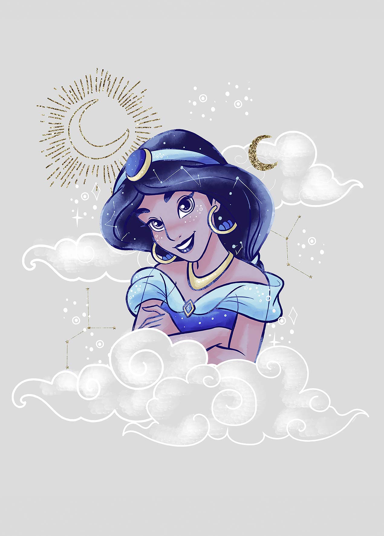 Komar Disney Wall Picture Jasmin Clouds Nursery Baby Room Decoration Art Print Without Frame Available in 3 Sizes, Colourful