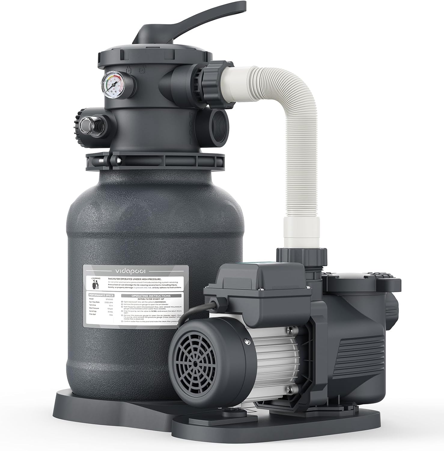 Sand Filter Pump for Above Ground Pool, Pool Pumps Above Ground with Timer, Pool Sand Filter with 6-Way Valve, Efficient Filtration, 10in, Up to 11,000 Gallons