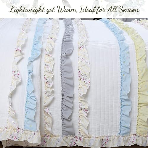 Miniatura 7 de Cozy Line Home Fashions Juego de edredón reversible de encaje floral a rayas 100% algodón, reversible, color rosa, lila, morado, colcha reversible