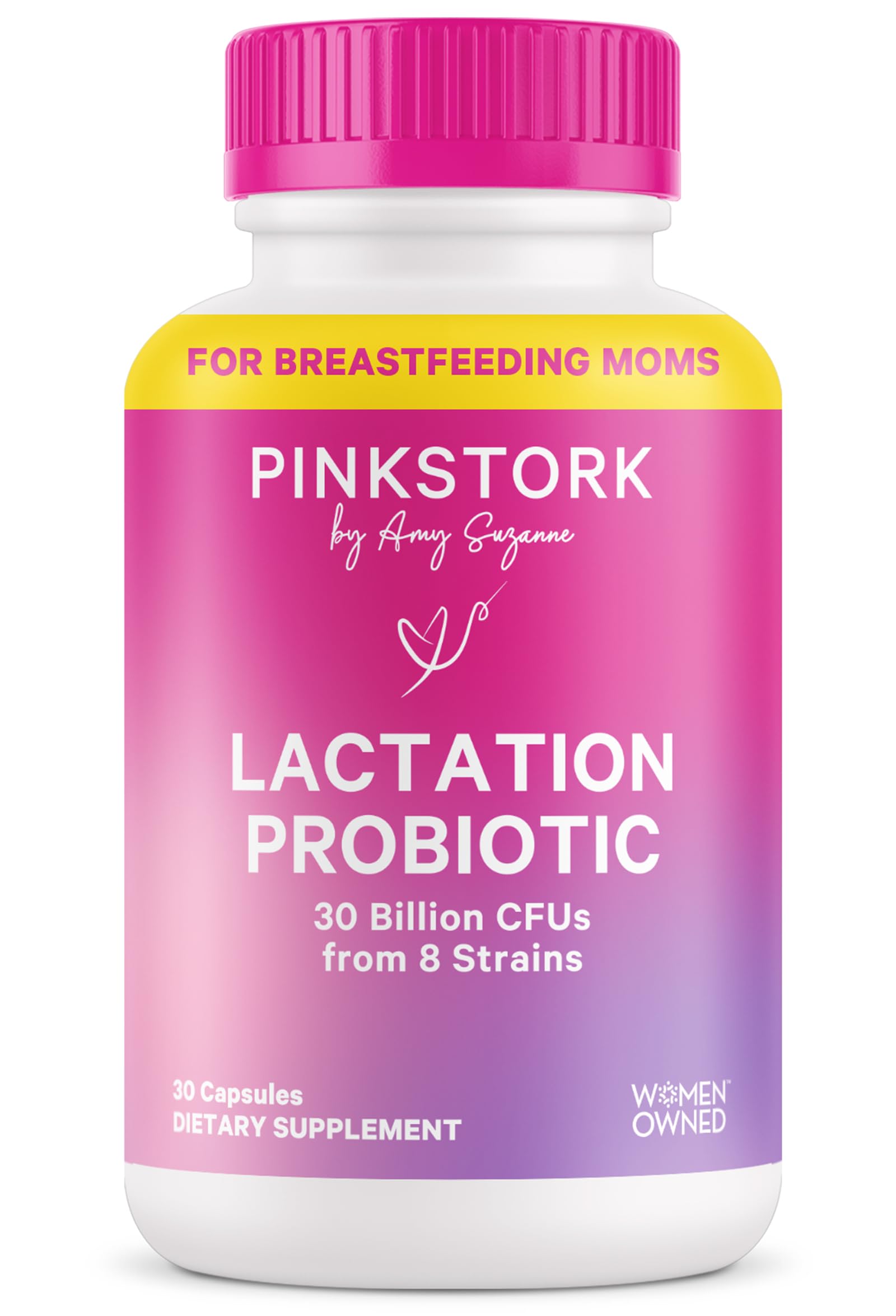 Pink StorkLactation Probiotic - 30 Billion CFUs Multi Strain Postnatal Probiotics for Breastfeeding Women - Support Breast Milk & Gut Health, Postpartum Essentials, 30 Capsules
