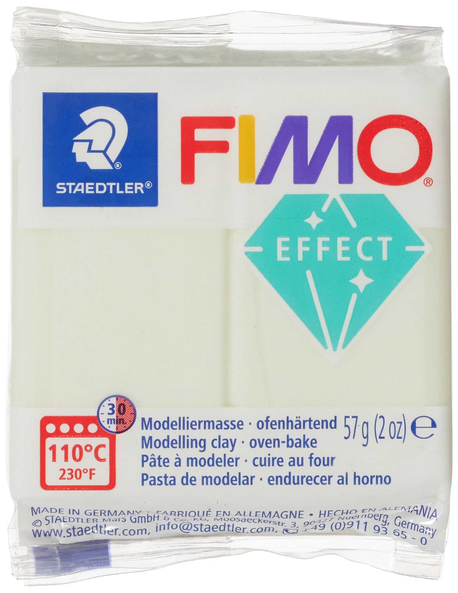 STAEDTLER 8020-04 FIMO Effect Oven-Hardening Polymer Modelling Clay - Nightglow (1 x 57g Block)
