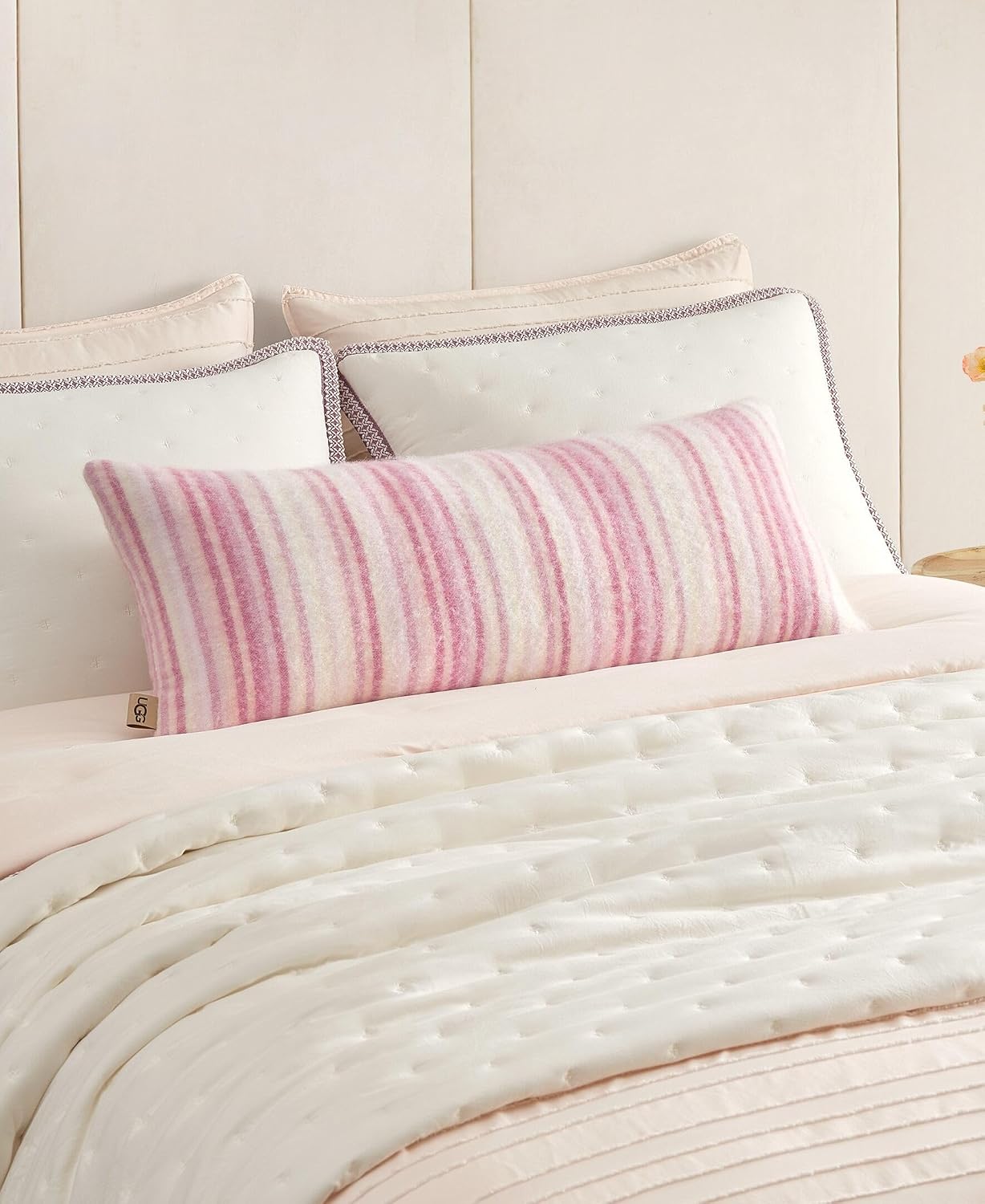 UGG Throw Pillow for Couch – Knit Accent Pillow Soft Striped Lumbar Decorative Pillow for Sofa Bed & Home Decor, Pink Living Room Decor, 36" x 14" (Joana)