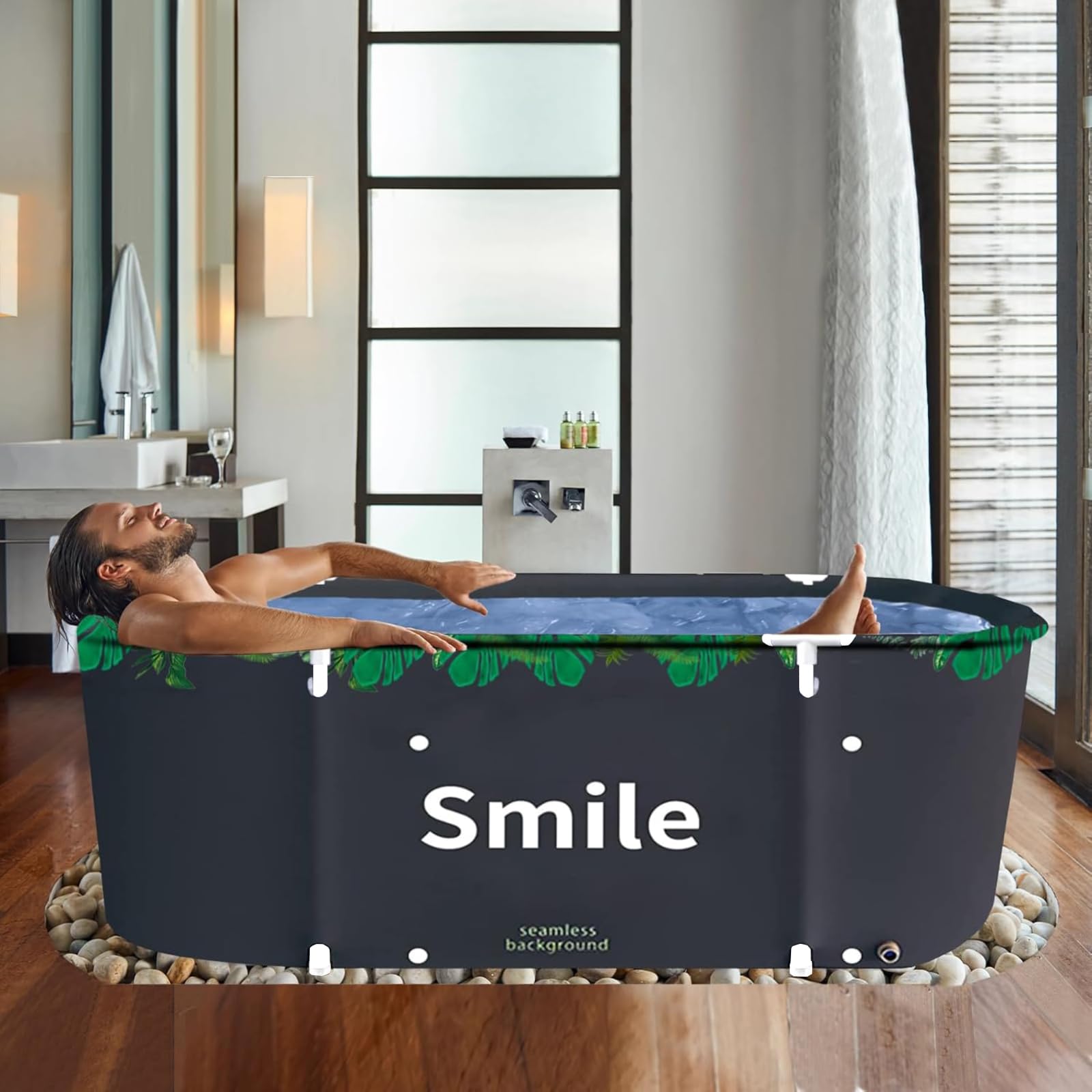 BESTHLS BESTHLS - Vasca da bagno portatile per adulti, pieghevole, per adulti, adatta per doccia, casa, spa (foglia verde)