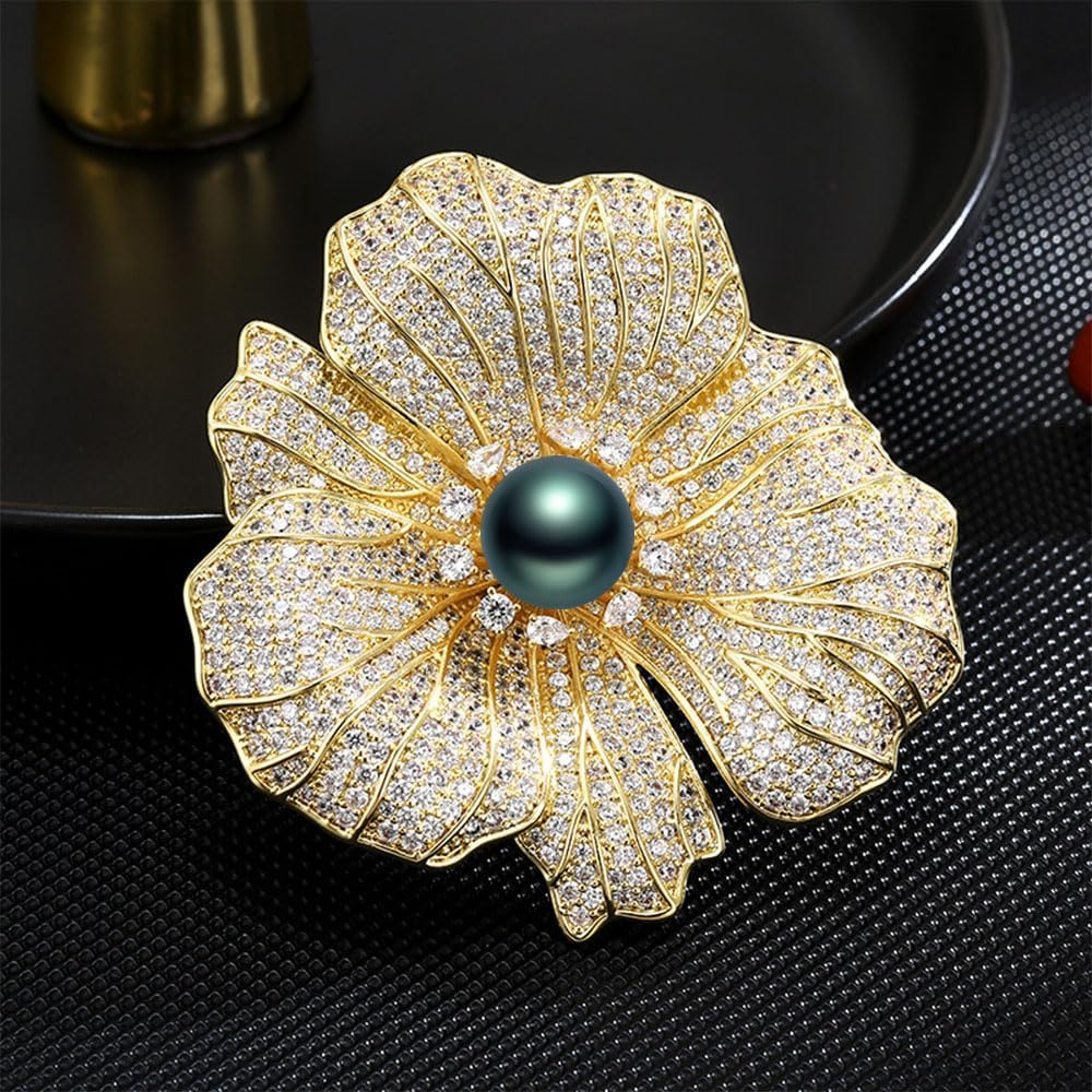 Black Tahiti Pearl Brooch Broches Jewelry For Women Fashion Christmas Gifts Wife Mom Girlfriend, Anniversary Birthday Fine Jewelry Gifts for Her