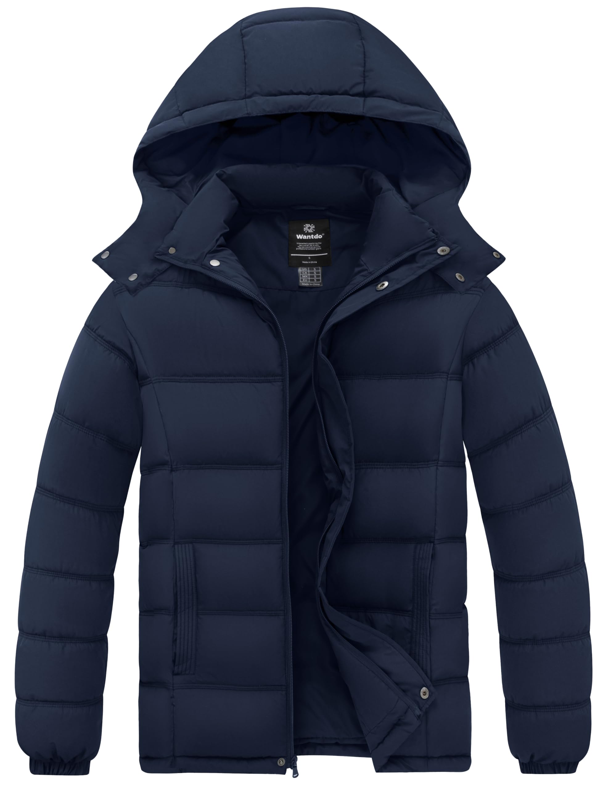 wantdo Mens Puffer Jacket Warm Waterproof Winter Coat Hooded Parka Jacket Regular and Big Size