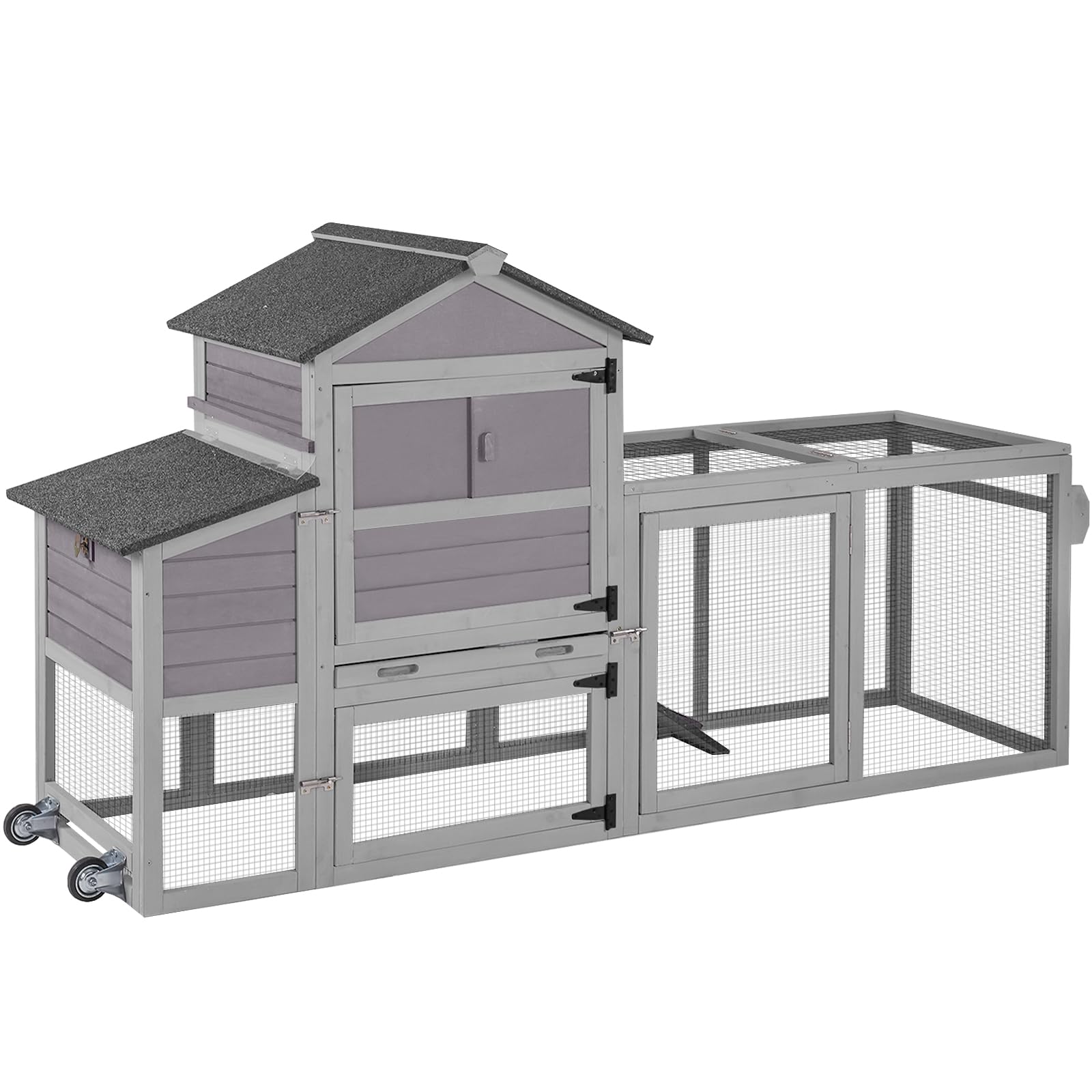 GUTINNEEN Chicken Coop Mobile Chicken House with Wheels Expandable Wooden Hen House 80.7" Outdoor Rabbit Hutch Movable with Large Nesting Box for 2-4