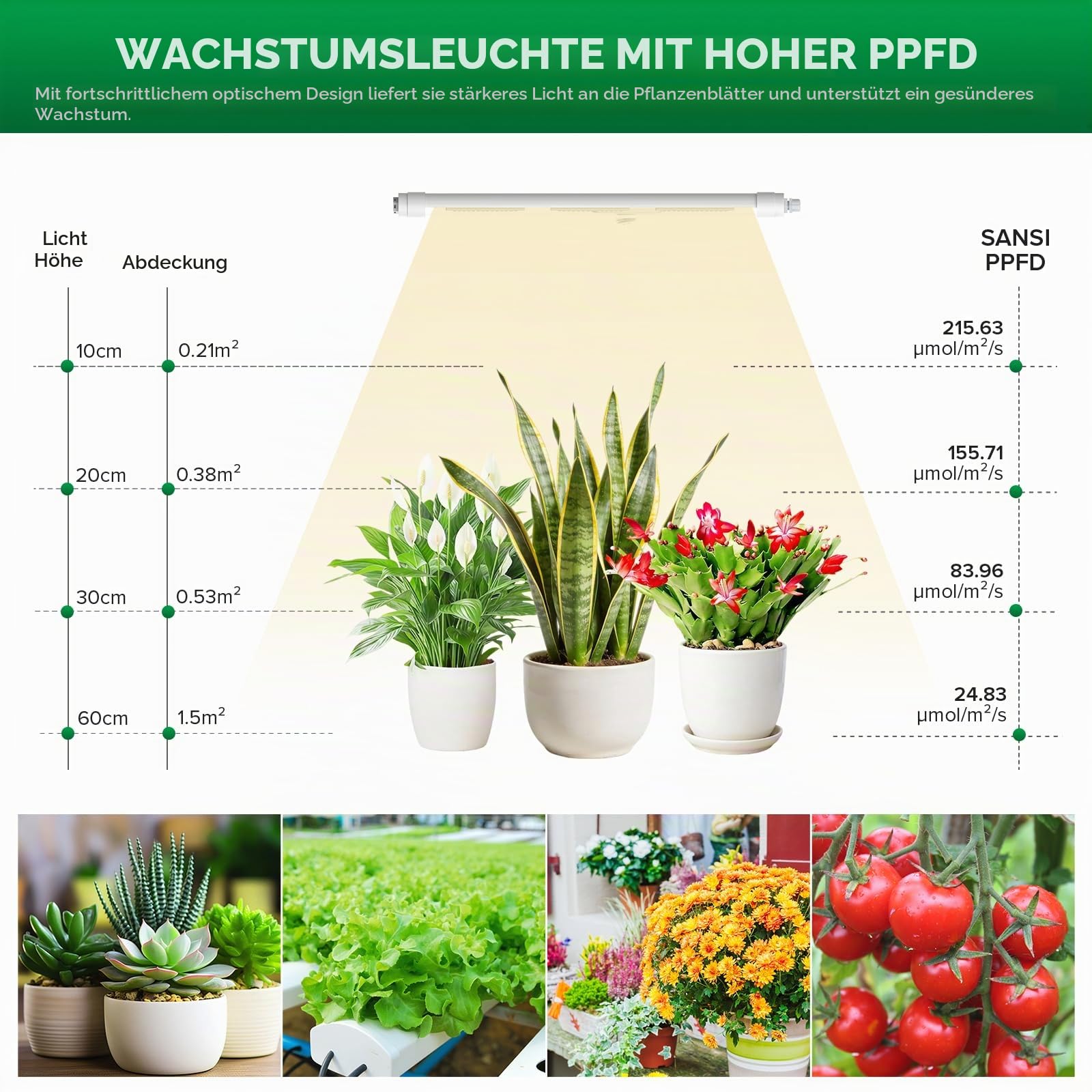 SANSI 15W Pflanzenlampe Vollspektrum, 42cm T8 Grow Lampe, IP54 Wasserdicht | für Zimmerpflanzen, 4000K Pflanzenlicht mit Entlüftungsventil für Aussaat, Pflanzenwachstum, Gewächshaus, Pflanzregale