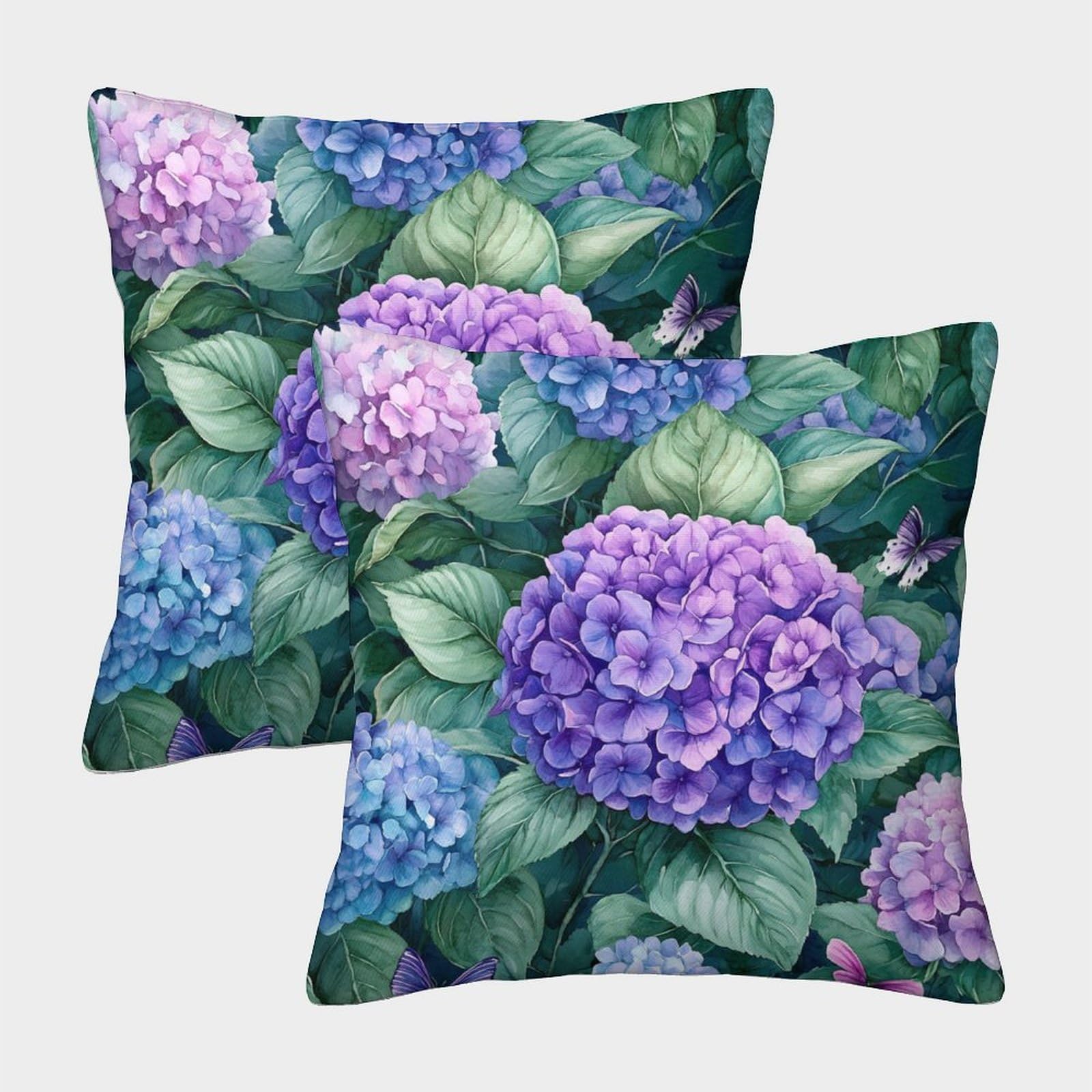 kaiyun 2 Pack Purple Hydrangea,Green Leaves And Butterfly Square Pillow Cover Cushion Cover 45x45cm Suitable for Sofa Bed Chair,3D Pattern