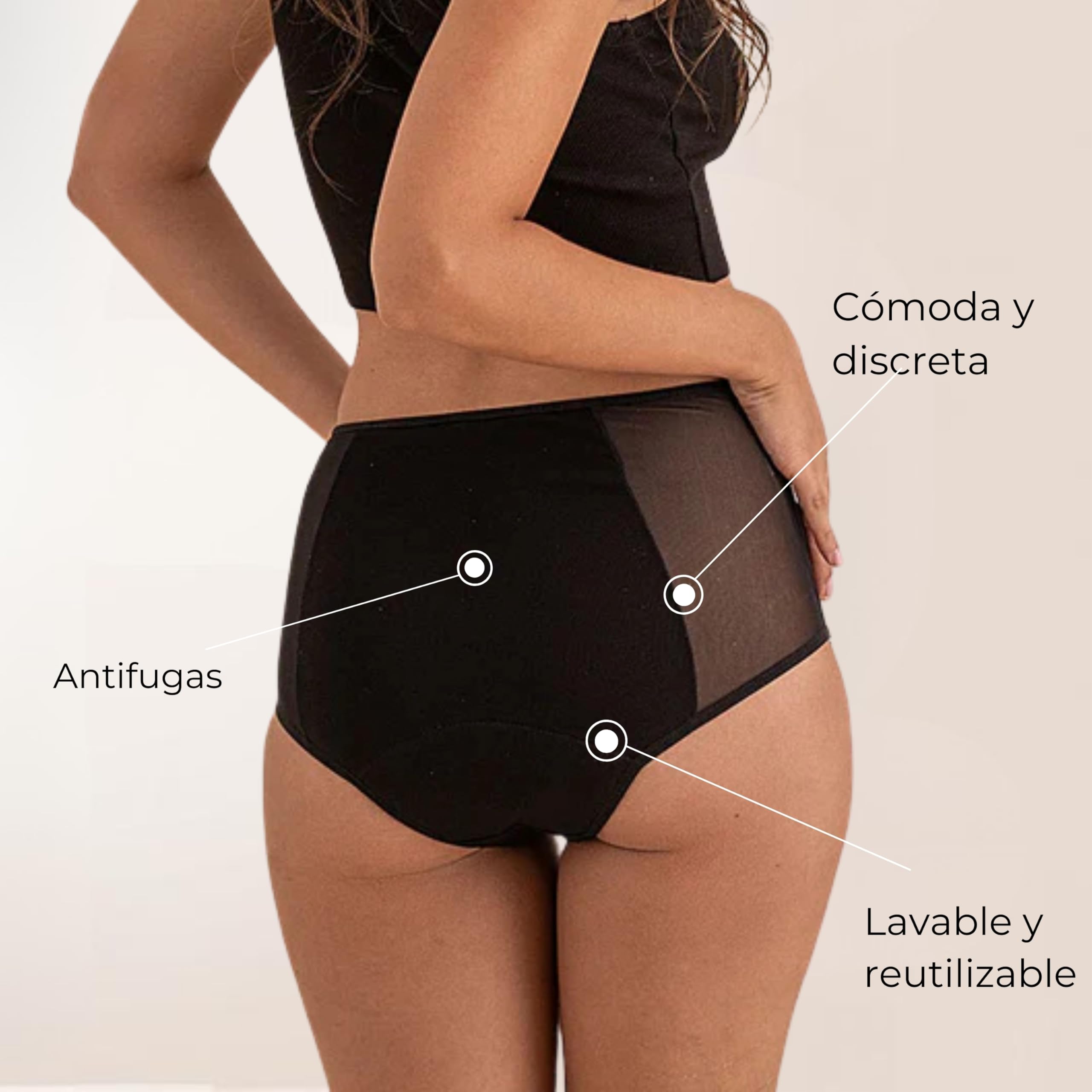 ANAISSA Pack 2 Bragas Menstruales Reutilizables de Algodón para Flujo Abundante e Incontinencias - Alta Absorción - Protección Delantera y Trasera - Talle Alto