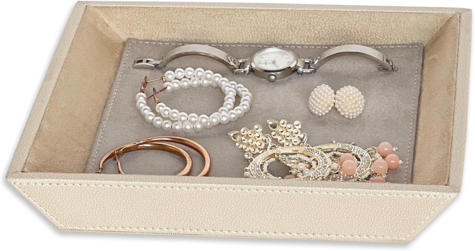 – LEART Leather Jewelry Tray Organizer – Jewelry Organizer | Vanity Tray | Jewelry Organizer Tray | Desk and Bedside Catchall holder for Jewelry, Cosmetics, Keys, Coins, Watches (Sterling Grey)