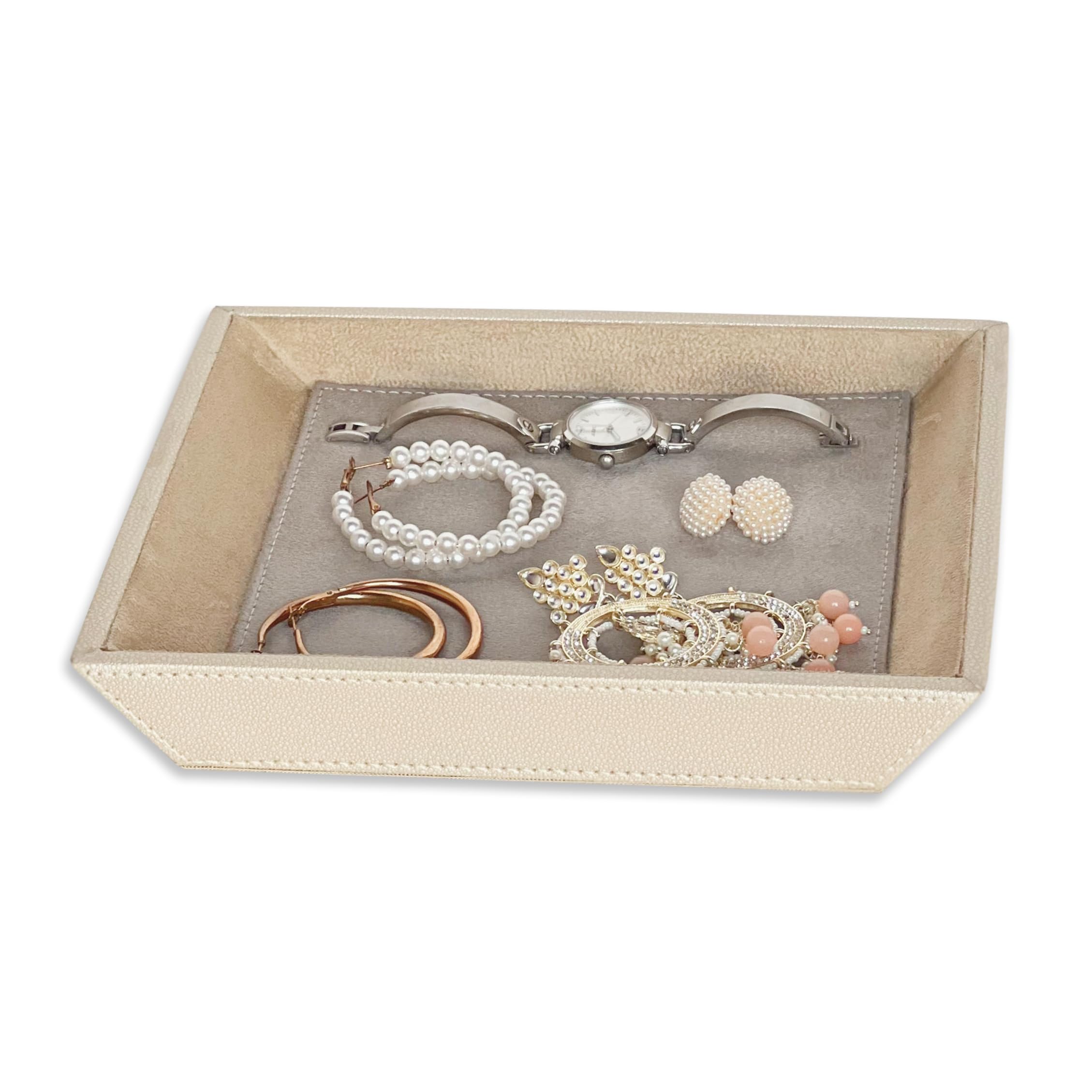 LEART Leather Jewelry Tray Organizer – Jewelry Organizer | Vanity Tray | Jewelry Organizer Tray | Desk and Bedside Catchall holder for Jewelry, Cosmetics, Keys, Coins, Watches (Sterling Grey)