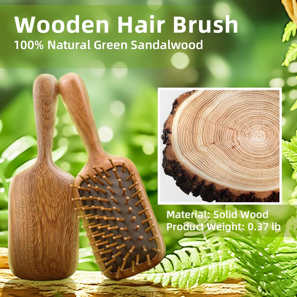 Haarbürsten für Damen, Herren, Kinder, natürliches grünes Sandelholz, Holzhaarbürste mit ergonomischem Griff, verbessert den Glanz, entwirrende Haarbürste für trockenes, lockiges, dickes, dünnes