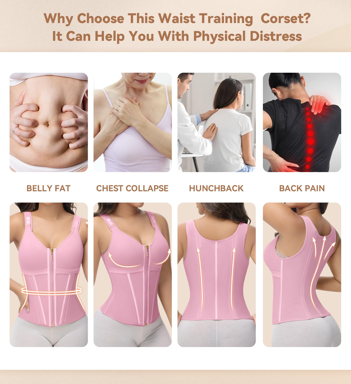 SHAPSHE Corsé de entrenamiento de cintura para mujer, control de abdomen, deportivo, entrenamiento, chaleco moldeador de cuerpo para mujer, posparto, gimnasio, cremallera y ganchos
