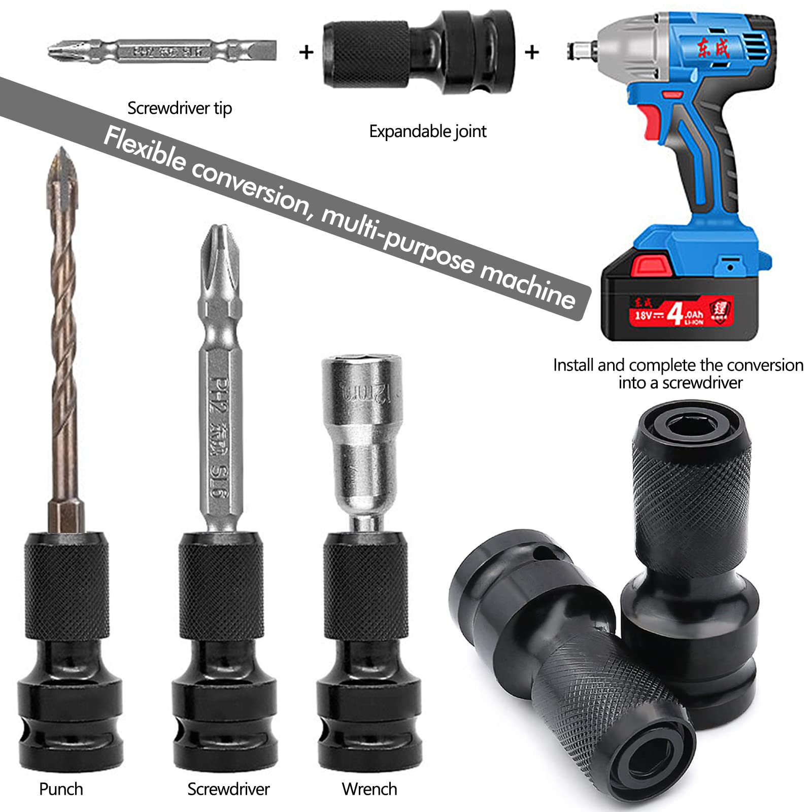 Adattatore Avvitatore 1/2" A Esagonale 1/4" - Kit 2 Pezzi, Acciaio Vanadio
