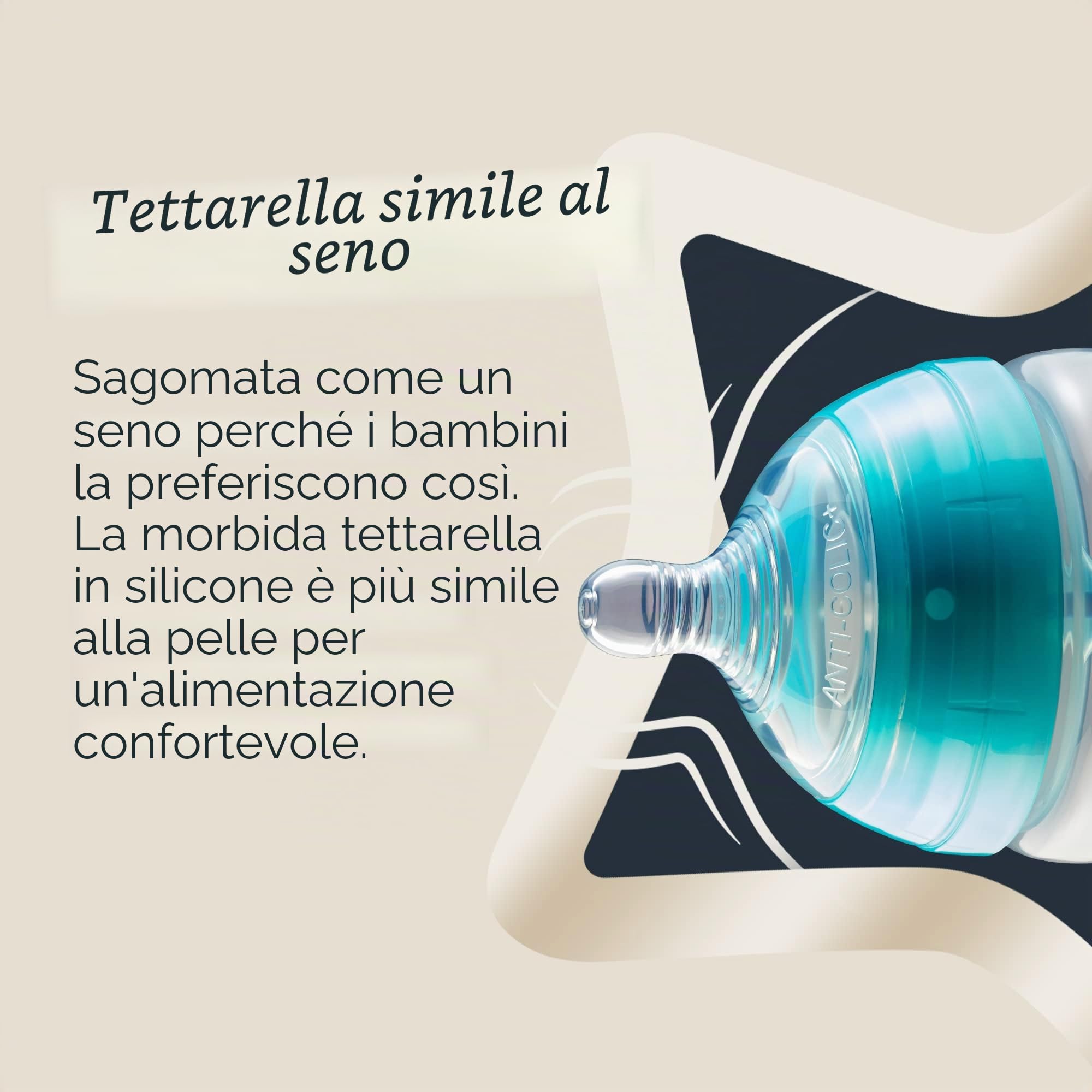 Tommee Tippee Biberon Anticolica, Tettarella Simile al Seno a Flusso Lento e Esclusivo Sistema di Ventilazione Anticolica, 150ml, Confezione da 3, Neutro