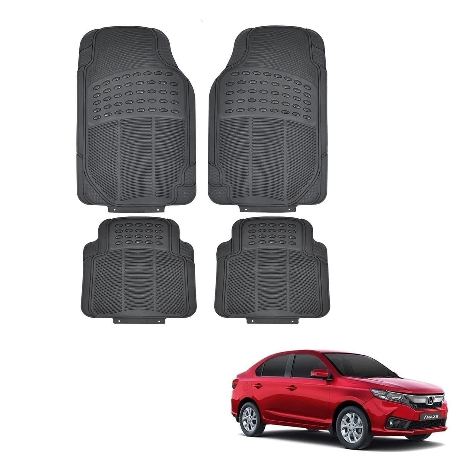 Kozdiko Car Simple Rubber Black Floor Mat Set of 4 Pcs for Honda Amaze (2018-Present)