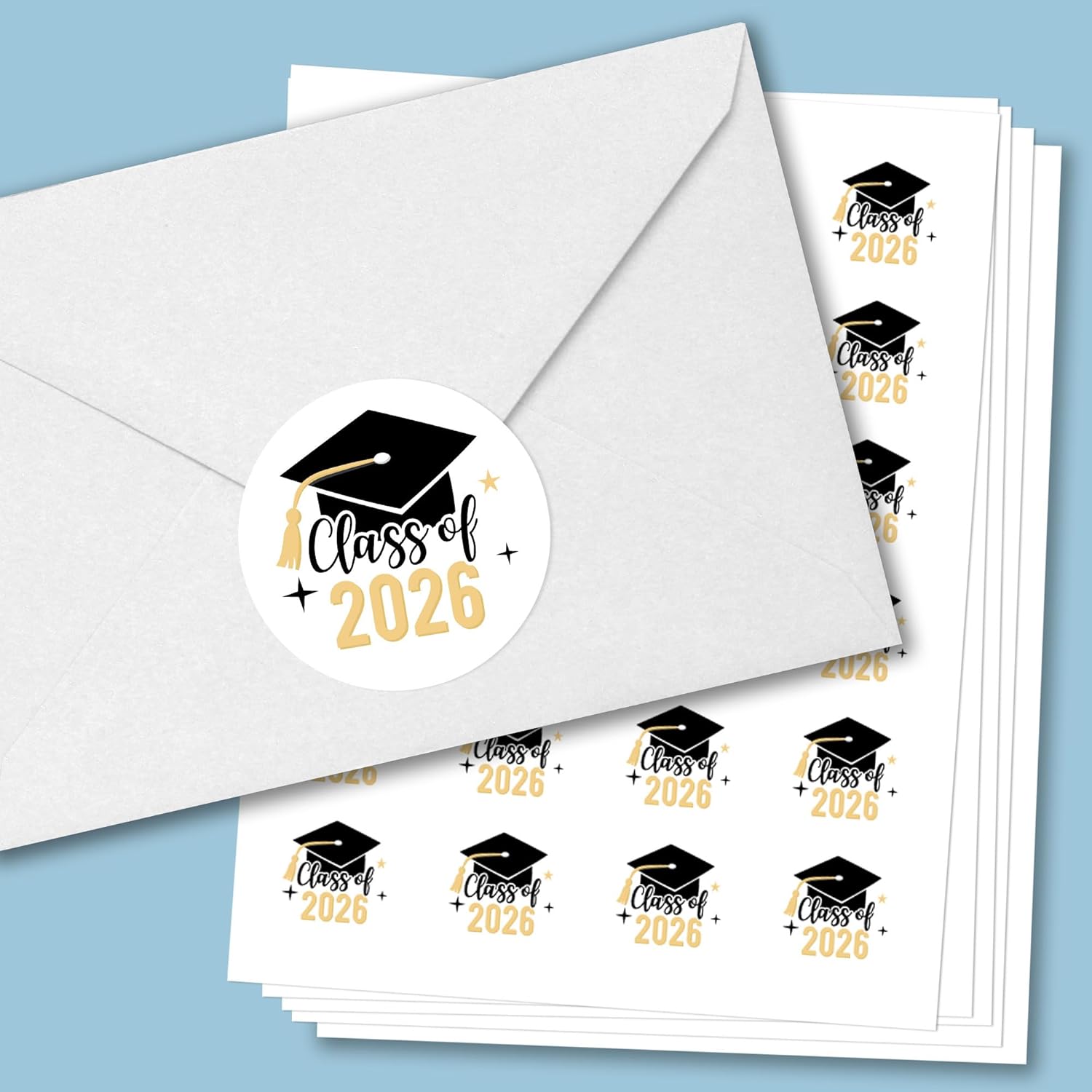 Big Dot of Happiness Class of 2026 Grad Party Envelope Seal Stickers, Round Circle Stickers to Seal Invites & Thank You Cards, Graduation Envelope Seals - 120 Count (Tassel Gold)