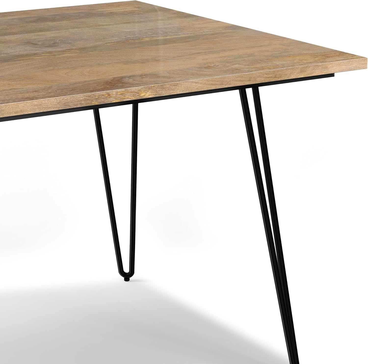 SIMPLIHOME Hunter Dining Table - 66 inch Wide Solid Mango Wood Table in Natural, Modern Industrial Style for Dining Room or Kitchen with Black Powder-Coated Iron Legs and Hairpin Legs, Seats 6