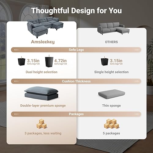 Miniatura 3 de Modular Sectional Sofa, 111.5" U-Shaped Corduroy Comfy Sectional Couches for Living Room, 3-Seater Cloud Couches with 2 Movable Ottomans, Flexible