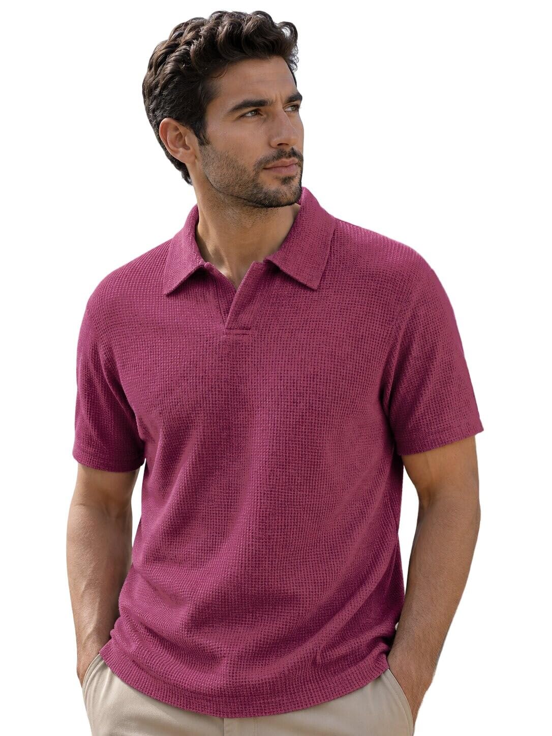 colorchakra Mens Stylish Waffle Knitted Polo Collar Tshirt Plain Regular fit Solid T-Shirt M to 4XL-picture-12