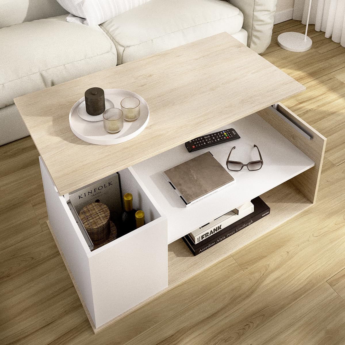 DEKIT GRUPO RIMOBEL - Mesa Centro - Natural/Blanco -41,7X100X50cm